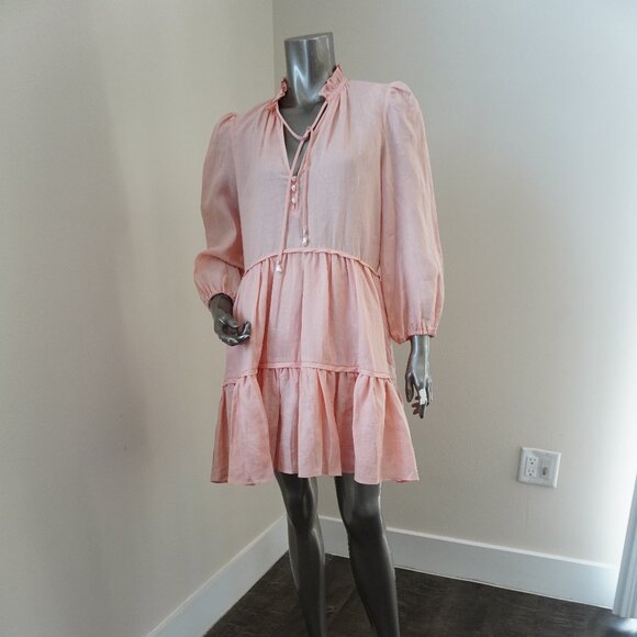 Veronica Beard Hawkin Linen Dress Pebble Light Coral Size 4 New Tag $448 - Picture 4 of 8